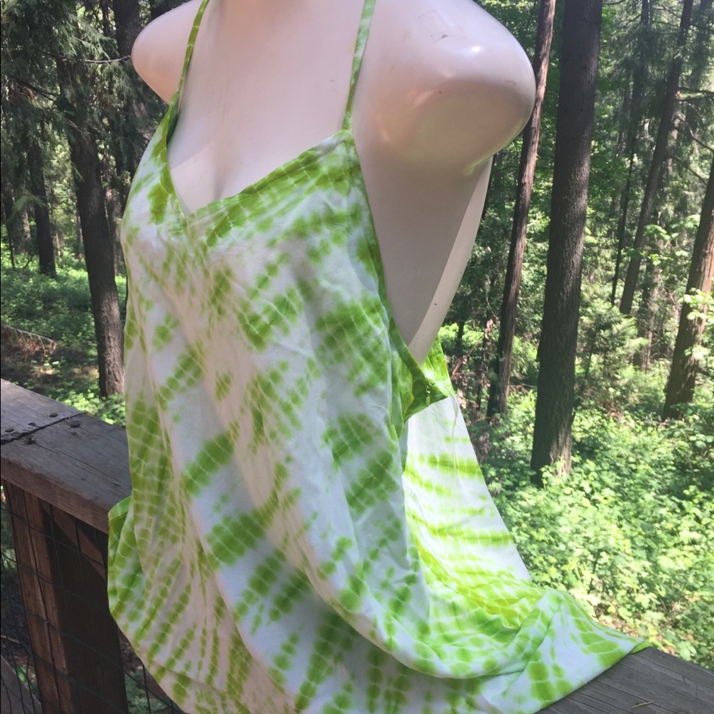 Ashley Stewart lime  green and white tie dyed tunic  mini dress - Picture 6 of 11